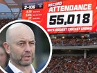 Cricket Australia chief executive Todd Greenberg this week, and right, the Scorchers' record WA crowd from the BBL final earlier this year.
