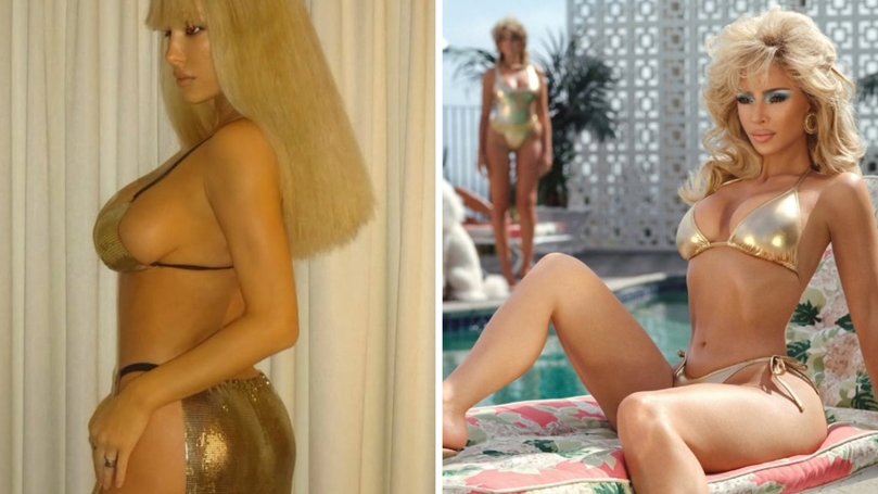 Some eagle-eyed users pointed out the series of photos looks eerily similar to one of Kim Kardashian’s campaigns for her clothing brand, Skims.