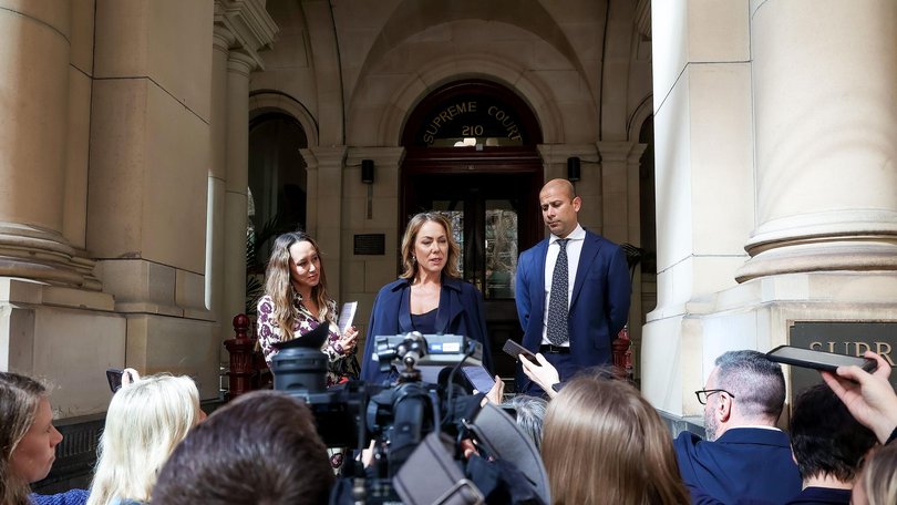 Cate Sayers spoke on the courthouse steps. Picture: NewsWire/Ian Currie