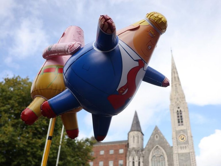 Anti-Trump protesters have taken to the streets of Dublin during the US president's two day visit. 
