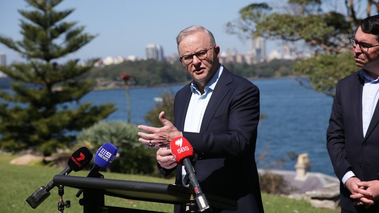 SYDNEY, AUSTRALIA - NewsWire Photos - 13 September 2026:  
Prime Minister Anthony Albanese addresses the press from Admiralty House in Kirribilli.
Christian Gilles
