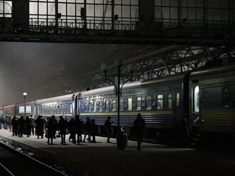 A train on a route to Poland from the Ukrainian capital Kyiv has been attacked 2km from the border. (AP PHOTO)