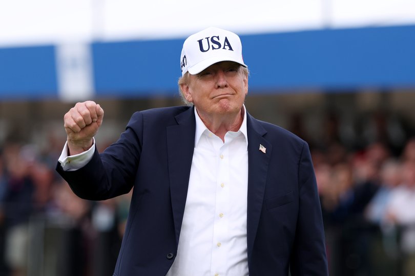 President Donald Trump claims the Strait of Hormuz is open. (Photo by Richard Heathcote/Getty Images) *** BESTPIX ***