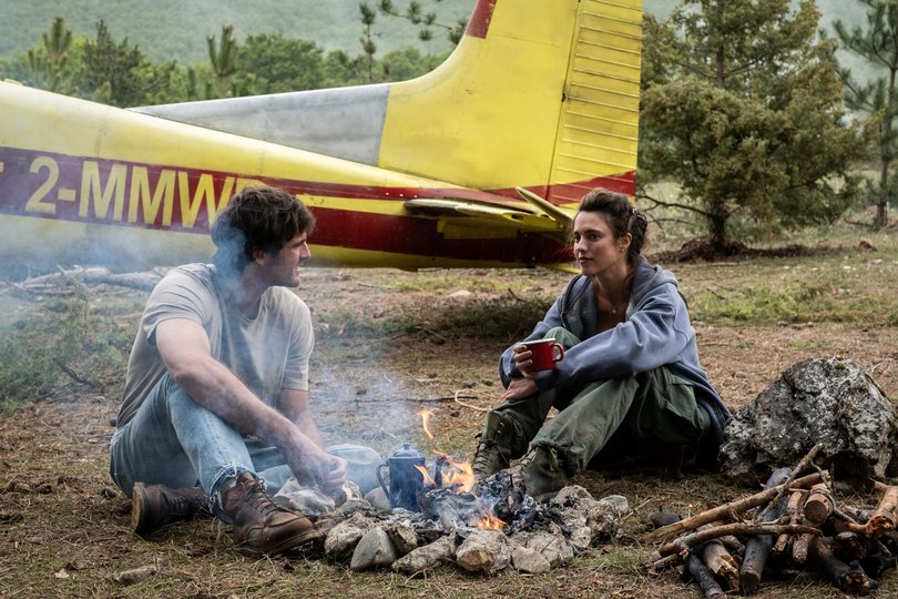 Margaret Qualley with Jacob Elordi in The Dog Stars.