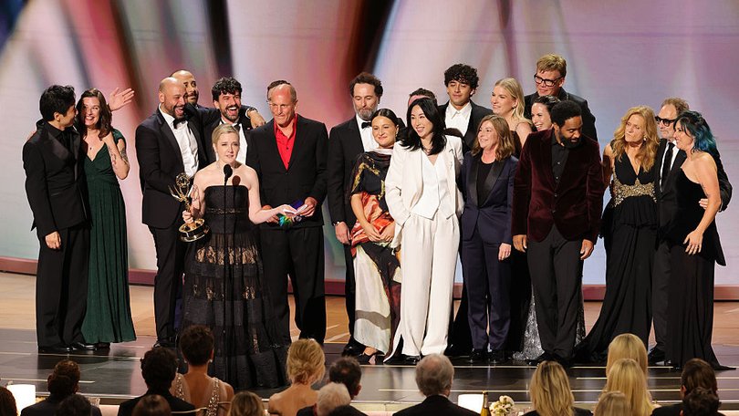 Katie Dippold and cast/crew accept the Outstanding Comedy Series Award for Widow's Bay onstage during the 78th Primetime Emmy Awards.