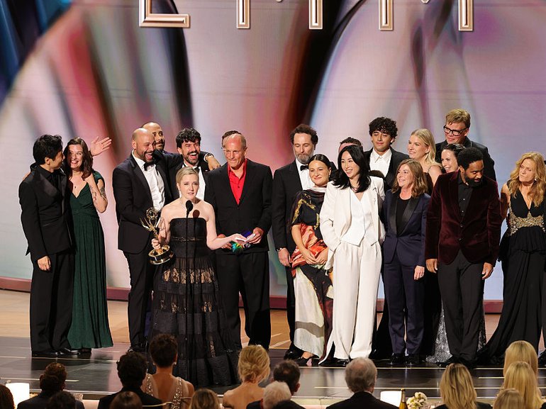 Katie Dippold and cast/crew accept the Outstanding Comedy Series Award for Widow's Bay onstage during the 78th Primetime Emmy Awards.
