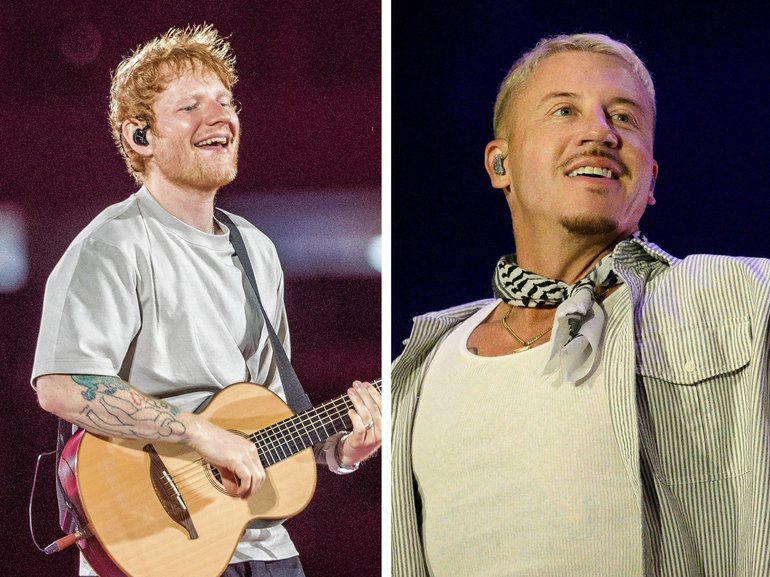 Finneas, right, is one of four acts to drop out from Ed Sheeran's tour after Macklemore was dropped for saying 'Free Palestine' on stage.