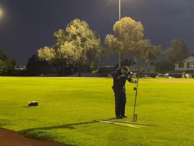 SA Ambulance paramedics and Police were called to St Albans Reserve in Clearview after a 13-year-old boy was struck during hammer throw training. Picture: 7News