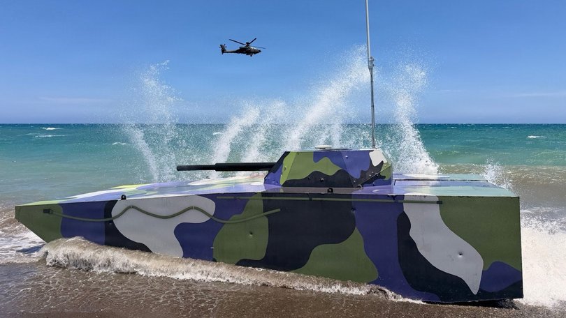 An US maritime drone is set up for a joint live-fire exercise with Japan and the Philippines in May, 2026.