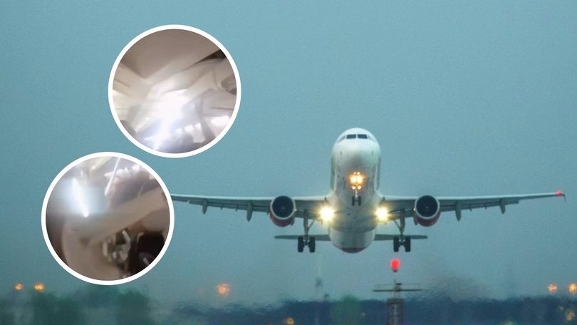 Terrifying scenes have unfolded on a Sepehran Airlines flight after the cabin’s ceiling collapsed on screaming passengers when a tyre failure forced the pilot to make an emergency landing.
