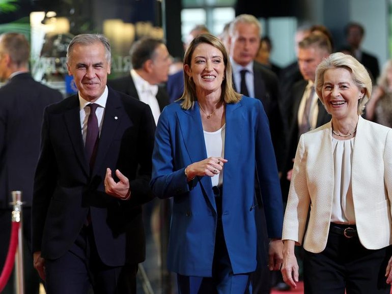 Mark Carney was wooed by EU head Ursula von der Leyen during her speech to the European Parliament. (EPA PHOTO)