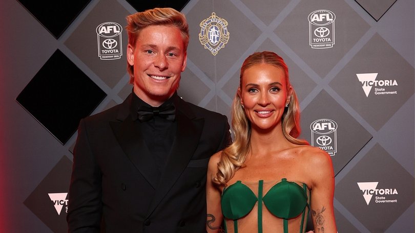 Banned Swans star Isaac Heeney and fiance Steffie Waters.