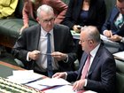 Tony Burke and Anthony Albanese during Question Time at Parliament House, Canberra.