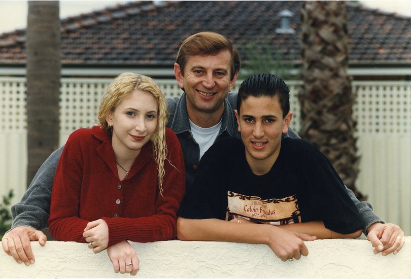 Sport commentator Dennis Cometti with his children Ricki, 18 (left) and Mark, 14 in 1997.