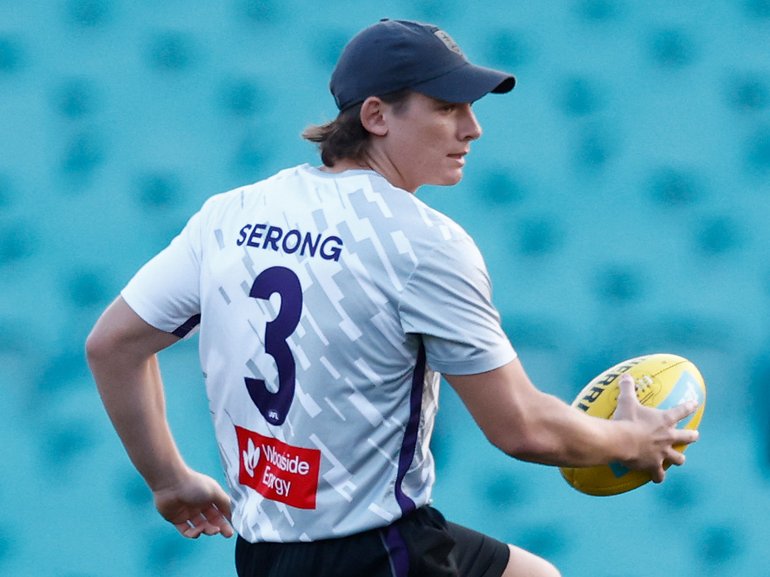 Caleb Serong in Friday’s warm-up.
