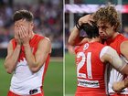 Shattered Swans players after the preliminary final loss to Fremantle.