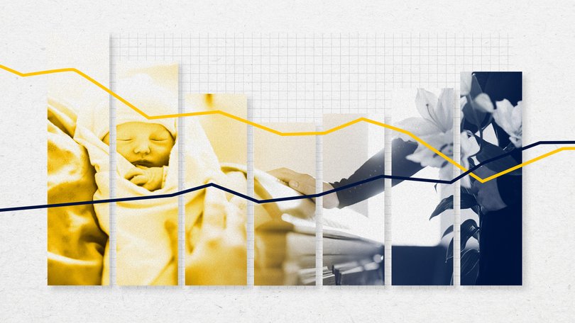Deaths will outnumber births by the 2060s for the first time ever as fertility levels hit a new record low and the elderly proportion of the population doubles, Treasury fears.
