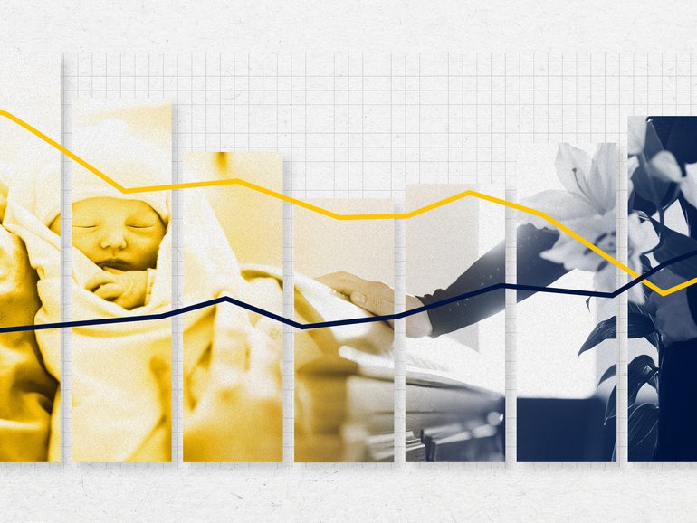 Deaths will outnumber births by the 2060s for the first time ever as fertility levels hit a new record low and the elderly proportion of the population doubles, Treasury fears.