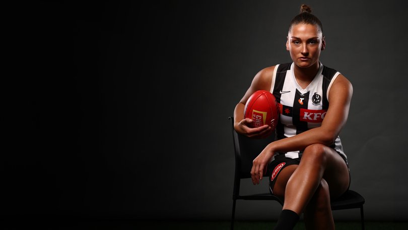 MELBOURNE, AUSTRALIA - JUNE 24: Ashley Centra of the Magpies poses for a photo during the Collingwood Magpies AFLW 2026 Official Team Photo Day at the KGM Centre on June 24th, 2026 in Melbourne, Australia. (Photo by James Wiltshire/AFL Photos) James Wiltshire