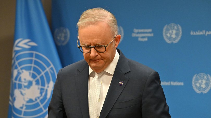Australia’s Prime Minister Anthony Albanese addresses journalists at a press conference ahead of the United Nations General Assembly in New York.