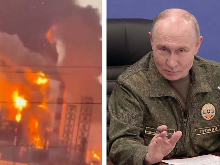 Ukrainian forces responded to Vladimir Putin's Russian election success with its biggest assault on Moscow to date.