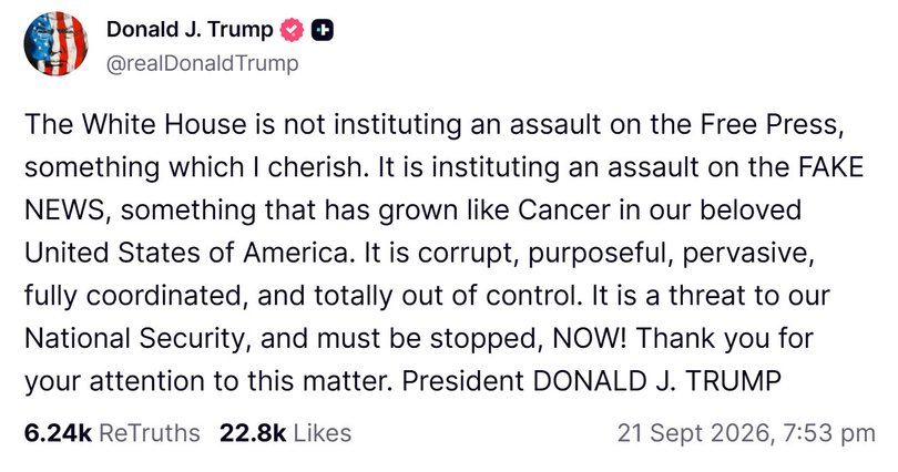 US President Donald Trump latest post on Truth Social.