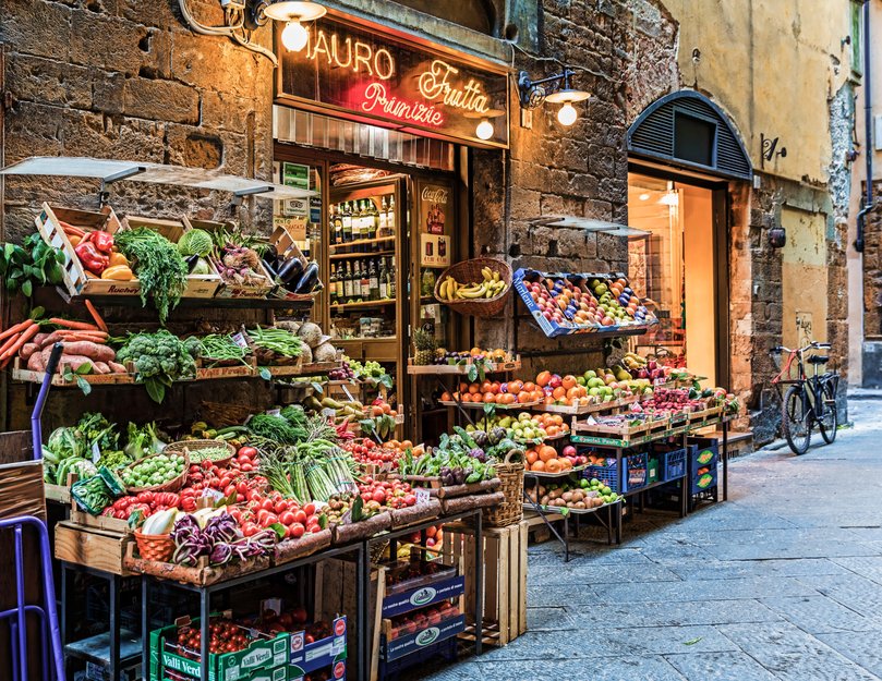 Fruit and vegetables are displayed outside the in Mauro Tratta in Florence.