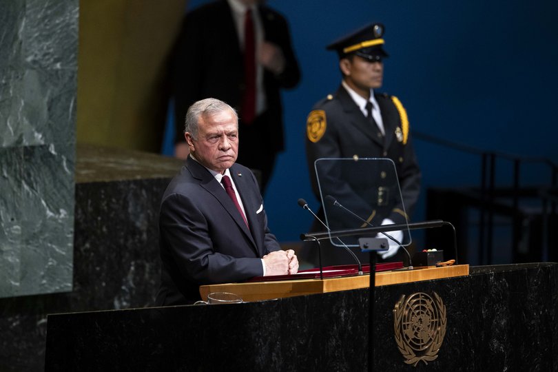 King Abdullah II of Jordan addresses day one of the 81st session of the United Nations General Assembly, at the UN headquarters, on Tuesday, Sept. 22, 2026. (Dave Sanders/The New York Times)