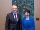 Anthony Albanese has held brief talks with his Japanese counterpart for the first time since his controversial comments about melons she gave to him.