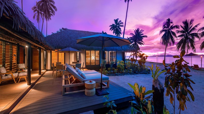 The resort sits on a peninsula on Vanua Levu, overlooking Savusavu Bay.