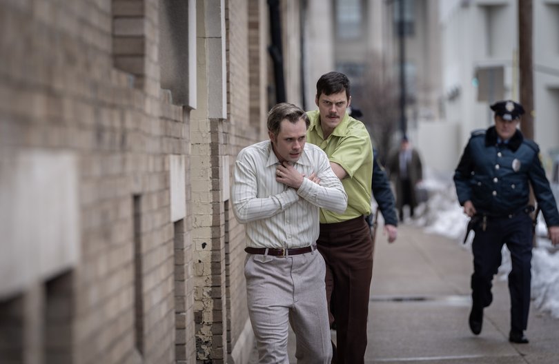 Dacre Montgomery and Bill Skarsgard in Dead Man's Wire.