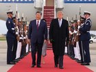 Donald Trump with Xi Jinping after the Chinese president arrived at Joint Base Andrews, Maryland. (AP PHOTO)