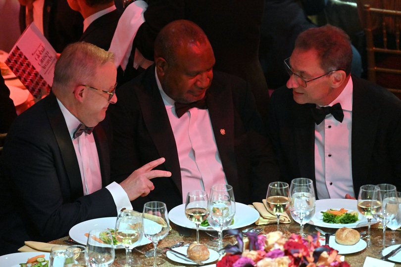 Australia’s Prime Minister Anthony Albanese, Papua New Guinea Prime Minister James Marape and Pfizer CEO Albert Bourla at the Atlantic Council Global Citizen Awards.