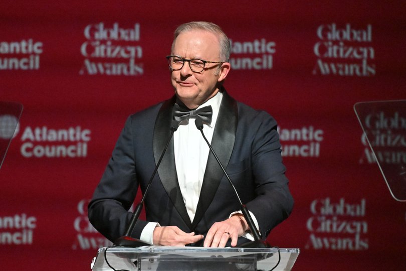 Australia’s Prime Minister Anthony Albanese speaks after receiving an award at the Atlantic Council Global Citizen Awards.