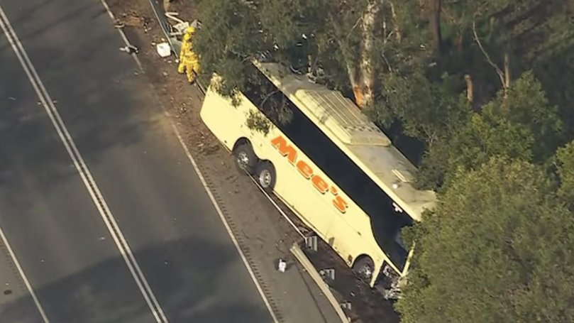 A man is dead and many others injured after a three-vehicle crash involving a bus in Victoria. (Abc News/AAP PHOTOS)