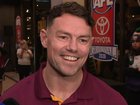 Lachie Neale speaks outside the Brisbane team hotel after being cleared for the grand final.