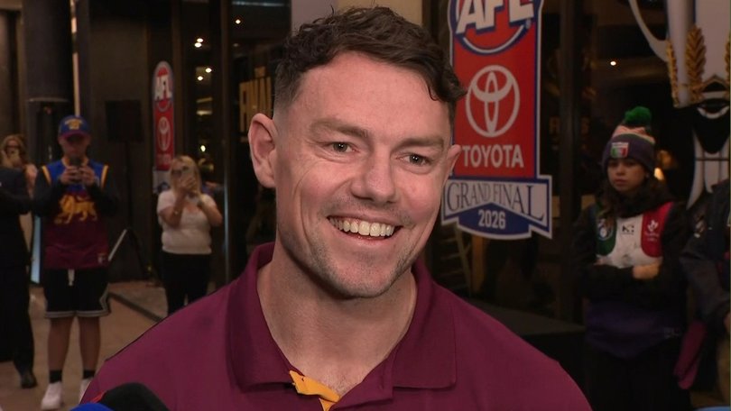 Lachie Neale speaks outside the Brisbane team hotel after being cleared for the grand final.