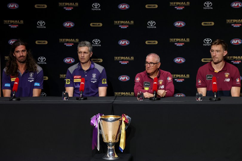 Alex Pearce, Justin Longmuir, Chris Fagan and Harris Andrews on Friday.