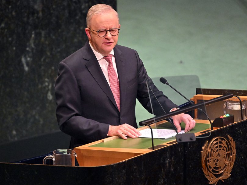 Prime Minister Anthony Albanese addresses the United Nations General Assembly in New York.