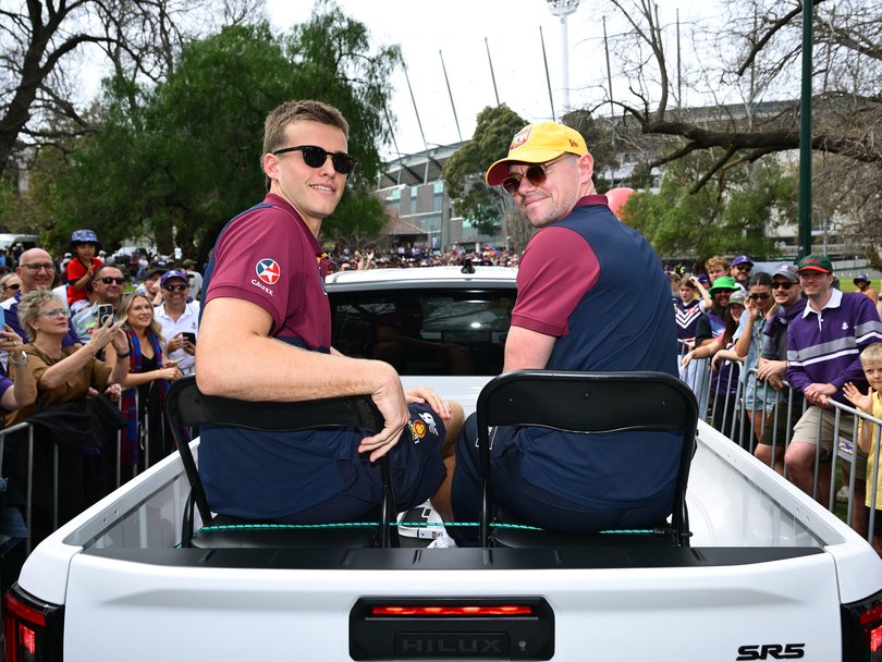 Ty Gallop and Lachie Neale during the grand final parade.