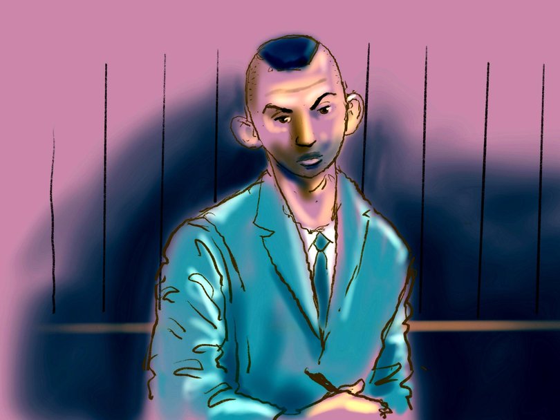Mr Lamarre-Condon allegedly faked a cancer diagnosis in a text to Mr Baird. Court Sketch: NewsWire / Rocco Fazzari