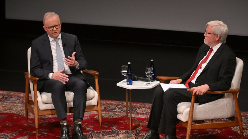  Anthony Albanese discussed the chat with Kevin Rudd at an Asia Society event in New York.