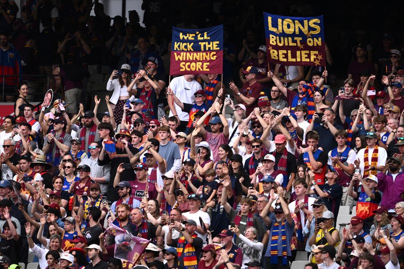 Brisbane Lions supporters during a captain's run training session at the Melbourne Cricket Ground.