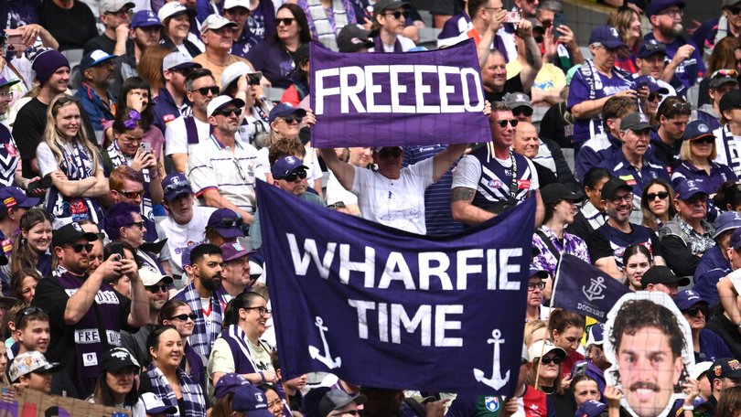 Dockers supporters during a captain's run training session at the Melbourne Cricket Ground in Melbourne.