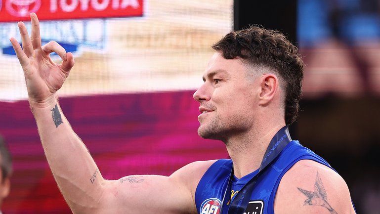 Lachie Neale of the Lions celebrates after the AFL Grand Final.