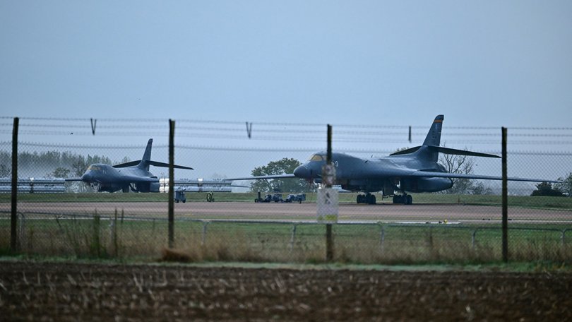 US Air Force bombers sit on the tarmac at RAF Fairford base in Fairford.