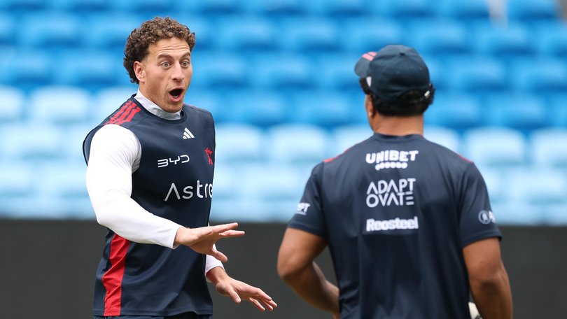 Mark Nawaqanitawase of the Roosters warms up during a Sydney Roosters NRL training session at Allianz Stadium.