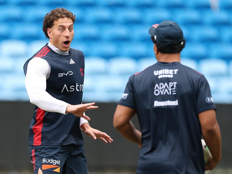 Mark Nawaqanitawase of the Roosters warms up during a Sydney Roosters NRL training session at Allianz Stadium.
