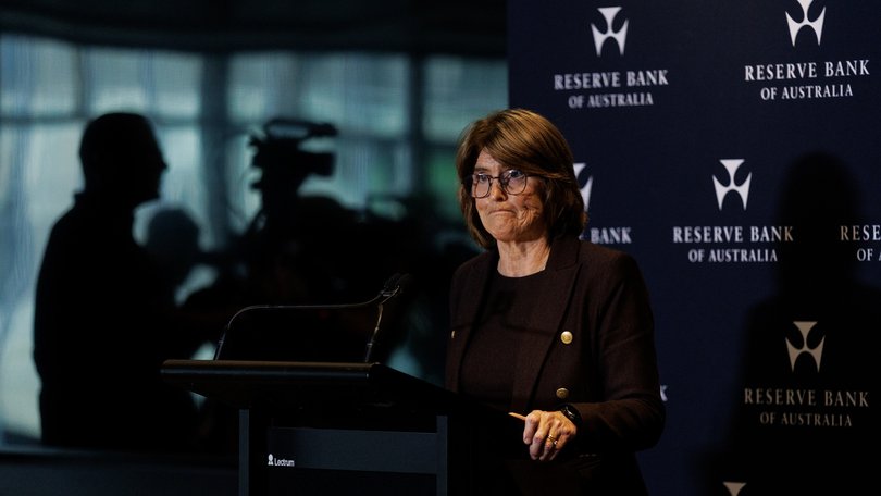 Reserve Bank Governor Michele Bullock addresses the media following the announcement that the RBA will increase interest rates to 4.6 per cent. 