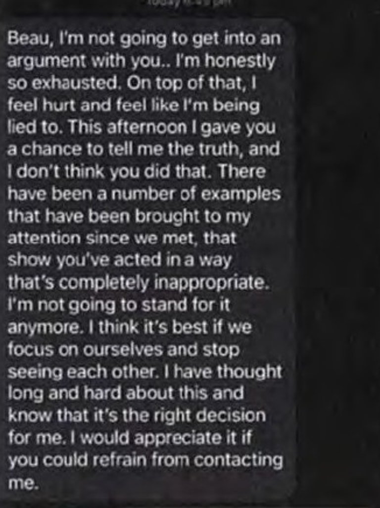 A screenshot of Jesse Baird breaking up with Beau Lamarre-Condon.